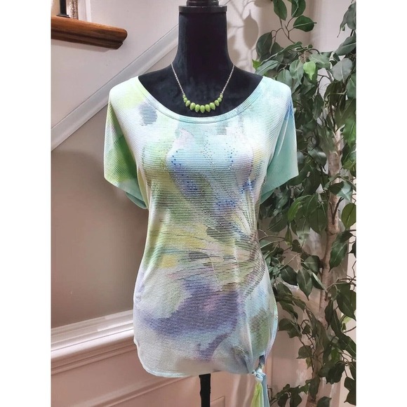 Zenergy Women's Multicolor Polyester Scoop Neck Short Sleeve Pullover Shirt 2 L - Picture 1 of 11